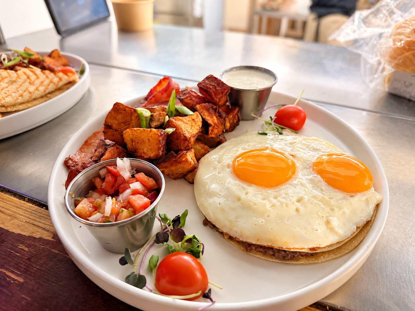 A freshly prepared breakfast at Burnt Toast Café